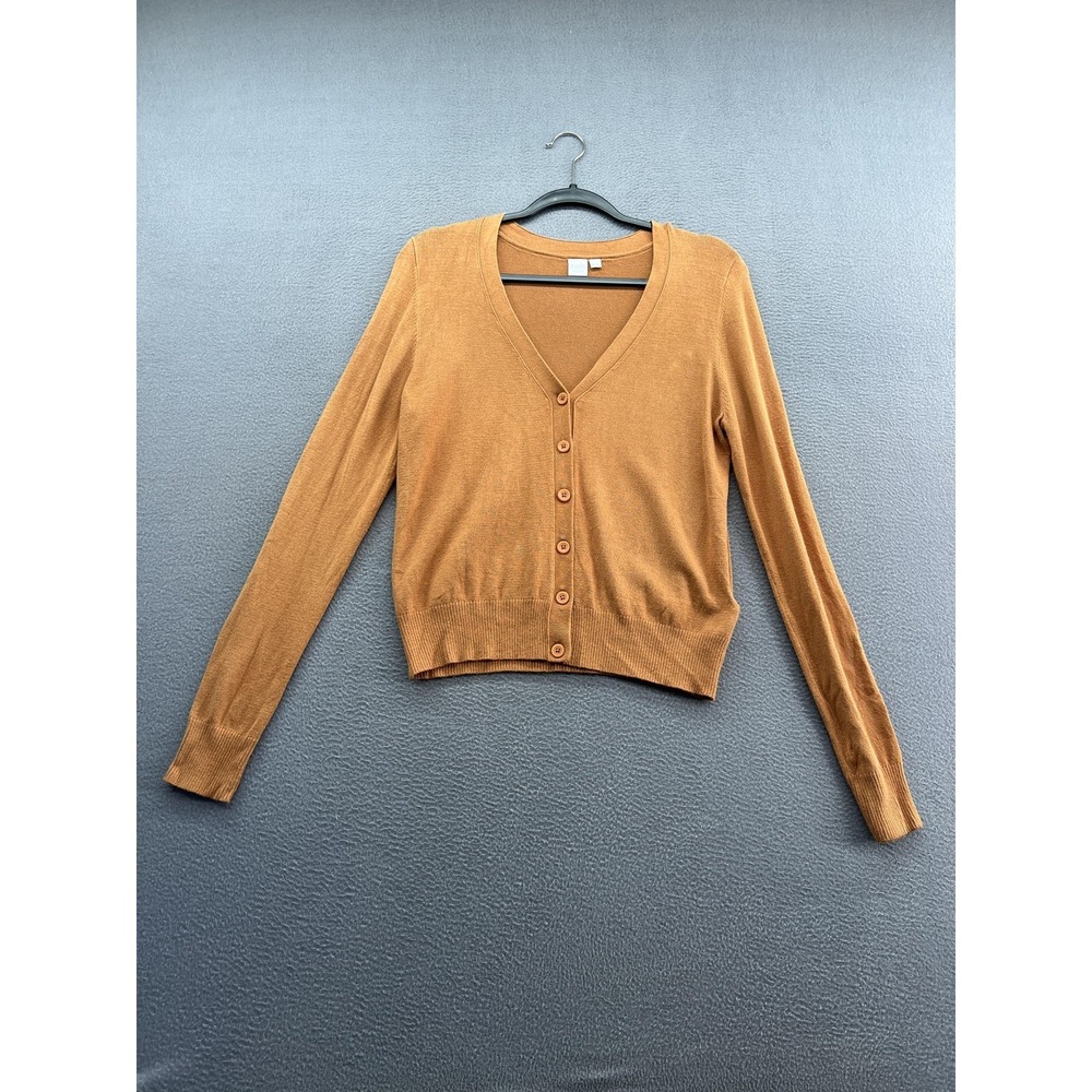 Twik by Simons Cardigan Sweater Womens XS Brown V-Neck Button Front Lightweight